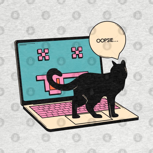 404 Error Laptop Black Cat in yellow by The Charcoal Cat Co.
